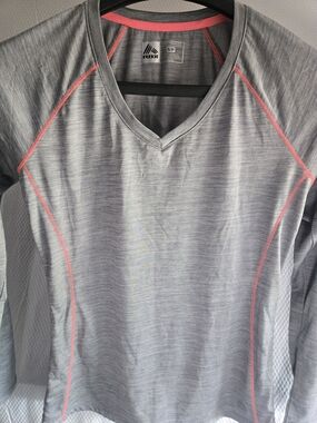 RBX Women's Gray Long-Sleeve Performance V-Neck Shirt with Pink Accents